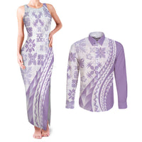 Purple Hawaiian Quilt Pattern Couples Matching Tank Maxi Dress and Long Sleeve Button Shirt Mixed Polynesian Tribal Arty