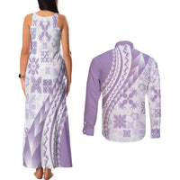 Purple Hawaiian Quilt Pattern Couples Matching Tank Maxi Dress and Long Sleeve Button Shirt Mixed Polynesian Tribal Arty