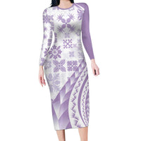 Purple Hawaiian Quilt Pattern Family Matching Long Sleeve Bodycon Dress and Hawaiian Shirt Mixed Polynesian Tribal Arty LT9 Mom's Dress Purple - Polynesian Pride