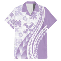Purple Hawaiian Quilt Pattern Family Matching Off The Shoulder Long Sleeve Dress and Hawaiian Shirt Mixed Polynesian Tribal Arty