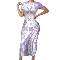 Purple Hawaiian Quilt Pattern Family Matching Short Sleeve Bodycon Dress and Hawaiian Shirt Mixed Polynesian Tribal Arty LT9 Mom's Dress Purple - Polynesian Pride
