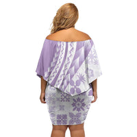 Purple Hawaiian Quilt Pattern Off Shoulder Short Dress Mixed Polynesian Tribal Arty