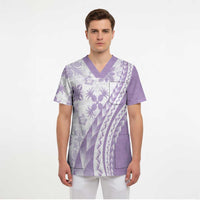 Purple Hawaiian Quilt Pattern Scrub Top Mixed Polynesian Tribal Arty - Polynesian Pride