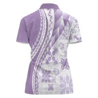 Purple Hawaiian Quilt Pattern Women Polo Shirt Mixed Polynesian Tribal Arty