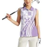 Purple Hawaiian Quilt Pattern Women Sleeveless Polo Shirt Mixed Polynesian Tribal Arty