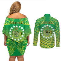 Cook Islands Constitution Day Couples Matching Off Shoulder Short Dress and Long Sleeve Button Shirt Kuki Airani Since 1965