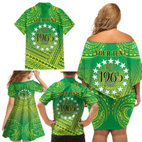 Cook Islands Constitution Day Family Matching Off Shoulder Short Dress and Hawaiian Shirt Kuki Airani Since 1965
