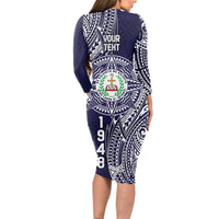 Personalised Tonga Sia'atoutai Theological College Long Sleeve Bodycon Dress Since 1948 Special Kupesi Pattern LT9 - Polynesian Pride