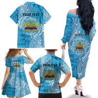 Personalised Tonga Lavengamalie College Family Matching Off The Shoulder Long Sleeve Dress and Hawaiian Shirt Since 1980 Special Kupesi Pattern