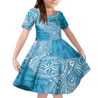 Personalised Tonga Lavengamalie College Family Matching Puletasi and Hawaiian Shirt Since 1980 Special Kupesi Pattern LT9 Daughter's Dress Blue - Polynesian Pride