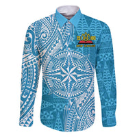 Personalised Tonga Lavengamalie College Family Matching Puletasi and Hawaiian Shirt Since 1980 Special Kupesi Pattern LT9 Dad's Shirt - Long Sleeve Blue - Polynesian Pride