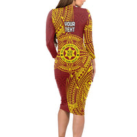 Personalised Tonga Niuatoputapu High School Long Sleeve Bodycon Dress Special Kupesi Pattern LT9 - Polynesian Pride