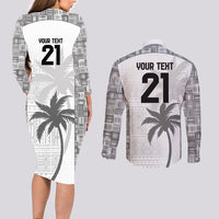 Custom Fiji Rugby Couples Matching Long Sleeve Bodycon Dress and Long Sleeve Button Shirt History Champions World Cup 7s - White