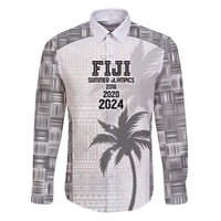 Custom Fiji Rugby Family Matching Puletasi and Hawaiian Shirt History Champions World Cup 7s - White LT9 Dad's Shirt - Long Sleeve White - Polynesian Pride