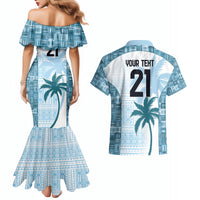 Custom Fiji Rugby Couples Matching Mermaid Dress and Hawaiian Shirt History Champions World Cup 7s - Bllue