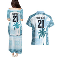 Custom Fiji Rugby Couples Matching Puletasi and Hawaiian Shirt History Champions World Cup 7s - Bllue
