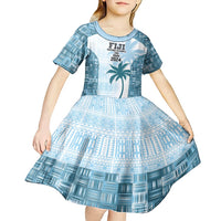 Custom Fiji Rugby Kid Short Sleeve Dress History Champions World Cup 7s - Bllue LT9 - Polynesian Pride