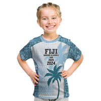 Custom Fiji Rugby Kid T Shirt History Champions World Cup 7s - Bllue LT9 Blue - Polynesian Pride