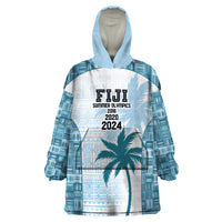 Custom Fiji Rugby Wearable Blanket Hoodie History Champions World Cup 7s - Bllue