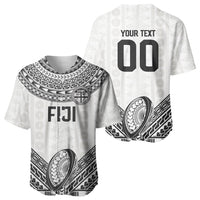 Custom Rugby Fiji National Heritage Baseball Jersey White Traditional Masi Inspired