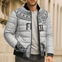 Custom Rugby Fiji National Heritage Bomber Puffer Jacket White Traditional Masi Inspired