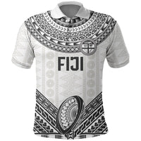 Custom Rugby Fiji National Heritage Polo Shirt White Traditional Masi Inspired LT9 White - Polynesian Pride