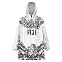 Custom Rugby Fiji National Heritage Wearable Blanket Hoodie White Traditional Masi Inspired