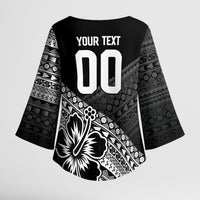 Custom Rugby Fiji Kimono Sleeve Blouse Black Traditional Masi Inspired
