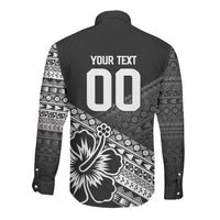 Custom Rugby Fiji Long Sleeve Button Shirt Black Traditional Masi Inspired