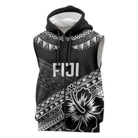 Custom Rugby Fiji Sleeveless Zip Hoodie Black Traditional Masi Inspired