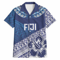 Custom Rugby Fiji Hawaiian Shirt Blue Traditional Masi Inspired LT9 Blue - Polynesian Pride