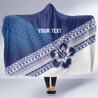 Custom Rugby Fiji Hooded Blanket Blue Traditional Masi Inspired