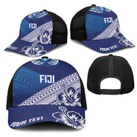 Personalised Rugby Fiji Mesh Trucker Cap Blue Traditional Masi Inspired
