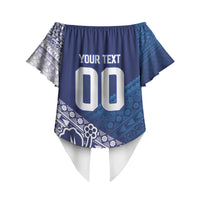 Custom Rugby Fiji Off Shoulder Wrap Waist Top Blue Traditional Masi Inspired LT9 - Polynesian Pride