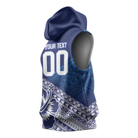 Custom Rugby Fiji Sleeveless Hoodie Blue Traditional Masi Inspired