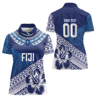 Custom Rugby Fiji Women Polo Shirt Blue Traditional Masi Inspired