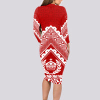 Tonga Rugby Long Sleeve Bodycon Dress Proud Tongan Ngatu Kupesi World Cup 2023 No1 LT9 - Polynesian Pride