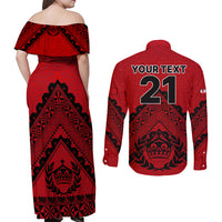 Custom Tonga Rugby Couples Matching Off Shoulder Maxi Dress and Long Sleeve Button Shirts Proud Tongan Ngatu Kupesi World Cup 2023 No2 LT9 - Polynesian Pride