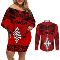Custom Tonga Rugby Couples Matching Off Shoulder Short Dress and Long Sleeve Button Shirts Proud Tongan Ngatu Kupesi World Cup 2023 No2 LT9 Black - Polynesian Pride