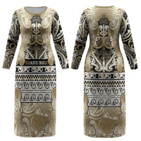 Aotearoa Iwi Waikato Tainui Couples Matching Long Sleeve Bodycon Dress and Long Sleeve Button Shirt Maori Wharenui House Tribal Pattern LT9 - Polynesian Pride