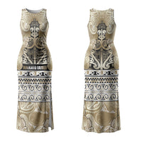 Aotearoa Iwi Waikato Tainui Family Matching Tank Maxi Dress and Hawaiian Shirt Maori Wharenui House Tribal Pattern LT9 Mom's Dress Light Gold - Polynesian Pride