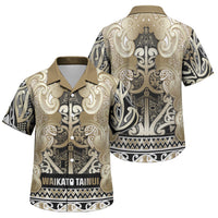 Aotearoa Iwi Waikato Tainui Family Matching Tank Maxi Dress and Hawaiian Shirt Maori Wharenui House Tribal Pattern LT9 Son's Shirt Light Gold - Polynesian Pride