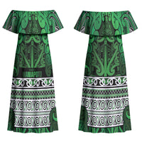 Aotearoa Iwi Ngati Maniapoto Couples Matching Off Shoulder Maxi Dress and Long Sleeve Button Shirt Maori Wharenui House Tribal Pattern LT9 - Polynesian Pride
