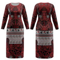 Aotearoa Iwi Te Arawa Couples Matching Long Sleeve Bodycon Dress and Hawaiian Shirt Maori Wharenui House Tribal Pattern LT9 - Polynesian Pride