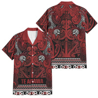 Aotearoa Iwi Te Arawa Family Matching Puletasi and Hawaiian Shirt Maori Wharenui House Tribal Pattern LT9 Dad's Shirt - Short Sleeve Dark Red - Polynesian Pride