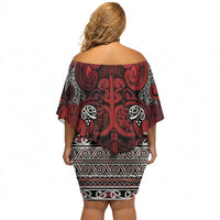 Aotearoa Iwi Te Arawa Off Shoulder Short Dress Maori Wharenui House Tribal Pattern LT9 - Polynesian Pride