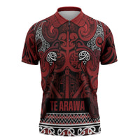 Aotearoa Iwi Te Arawa Zipper Polo Shirt Maori Wharenui House Tribal Pattern LT9 Dark Red - Polynesian Pride