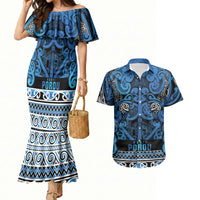 Aotearoa Iwi Ngati Porou Couples Matching Mermaid Dress and Hawaiian Shirt Maori Wharenui House Tribal Pattern LT9 Blue - Polynesian Pride