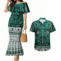 Aotearoa Iwi Ngai Tahu Couples Matching Mermaid Dress and Hawaiian Shirt Maori Wharenui House Tribal Pattern LT9 Turquoise - Polynesian Pride