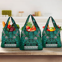 Aotearoa Iwi Ngai Tahu Grocery Bag Maori Wharenui House Tribal Pattern LT9 3-pack One Size Turquoise - Polynesian Pride